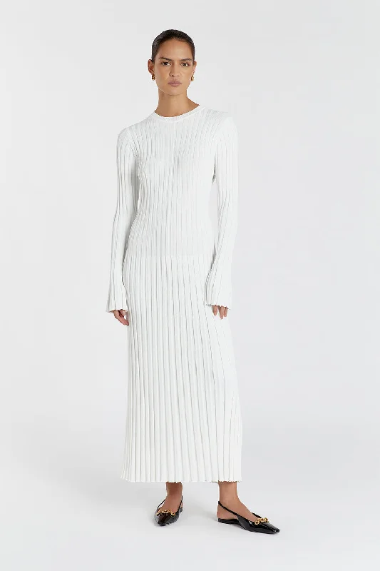 ADA OFF WHITE LONG SLEEVE MIDI DRESS Cozy Tie-Dye Midi Dress