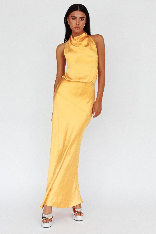 Amalfi Sunset Cowl Halterneck Maxi Dress Sun Fashionable High-Low Maxi Dress