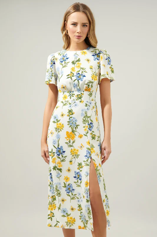 April Bloom Floral Midi Dress Trendy Smocked Detail Midi Dress