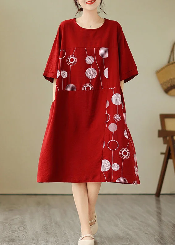 Art Red Dot Patchwork Maxi Dress Summer GH1068 Comfortable Maxi Dress with Sleeves