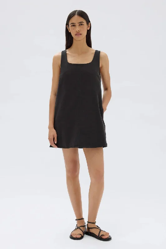 Assembly Label - Zoey Twill Mini Dress, Black Classic Black Mini Dress