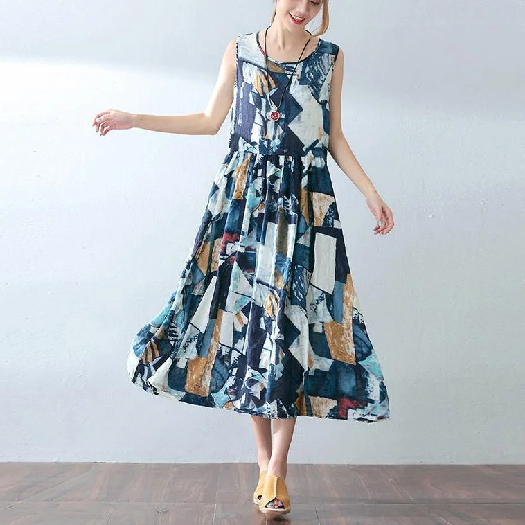 baggy blue cotton dresses oversized prints traveling dress casual sleeveless maxi dress Cozy Longline Maxi Dress