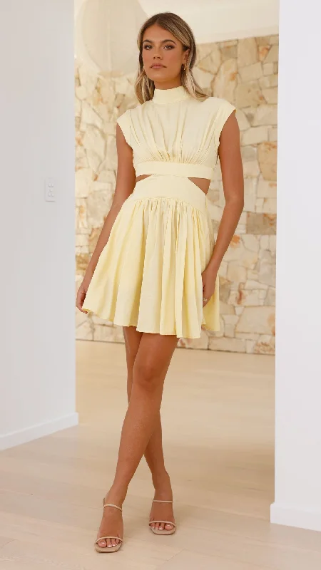 Beatrice Mini Dress - Yellow Elegant Off-Shoulder Dress Mini