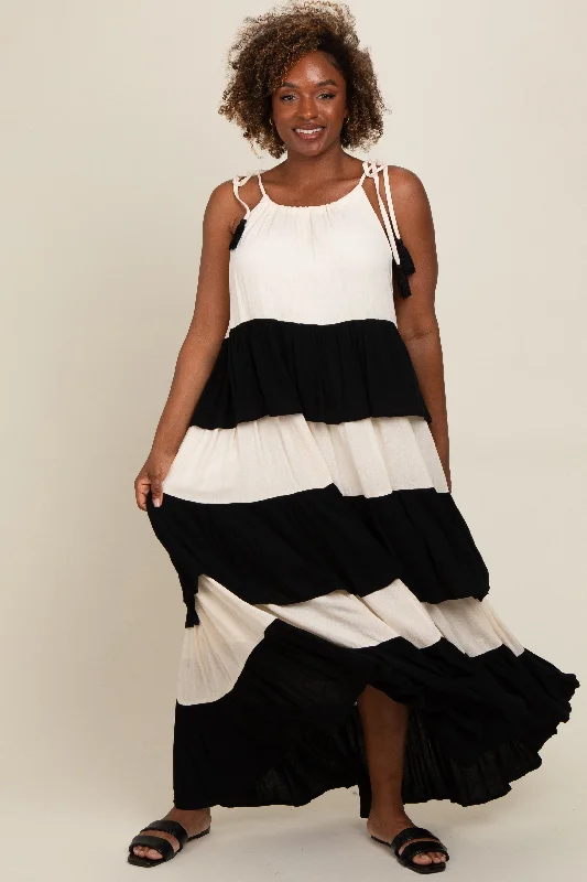 Black Colorblock Tiered Maxi Dress Stylish Empire Waist Maxi Dress