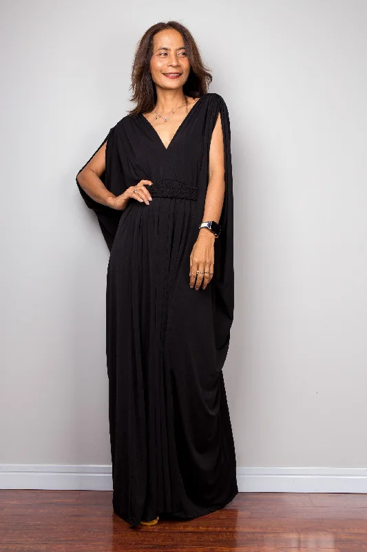 Black kaftan maxi dress Elegant Pleated Maxi Dress