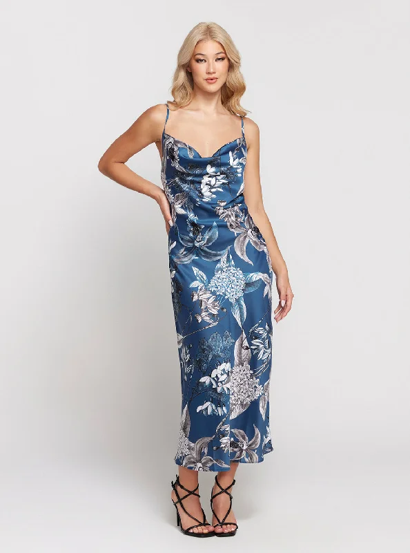 Blue Floral Print Akilina Maxi Dress Trendy Floral Print Maxi Dress