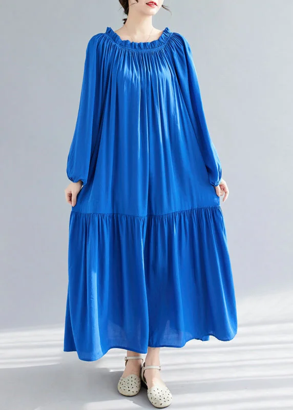 Blue O-Neck Ruffled Patchwork Chiffon Maxi Dress Spring GH1081 Trendy A-Line Maxi Dress