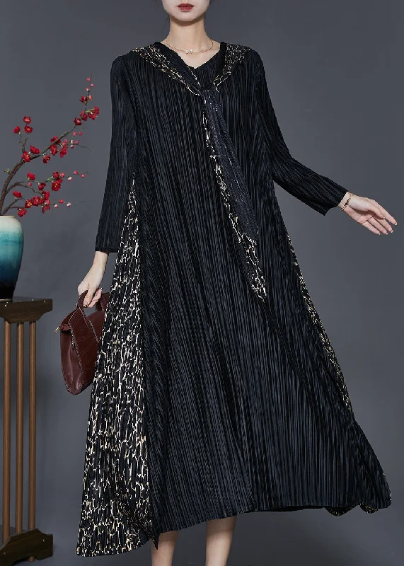 Bohemian Black Hooded Patchwork Wrinkled Maxi Dresses Spring SD1065 Cozy Wrap Maxi Dress