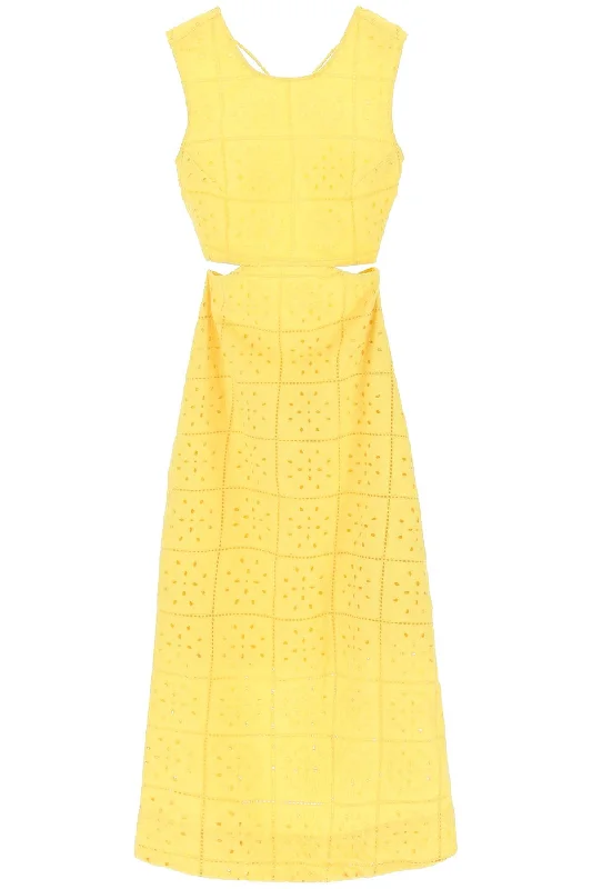 broderie anglaise maxi dress F7920 MAIZE Comfortable Maxi Dress with Slits