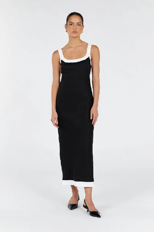 CARTER BLACK LINEN MIDI DRESS Classic Black Midi Dress