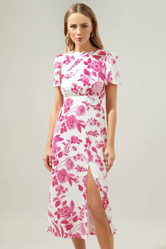 Clarice Bloom Floral Midi Dress Cozy Midi Dress with Pockets