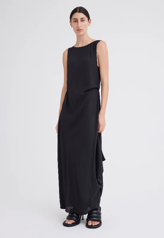 Cloe Silk Maxi Dress - Black Elegant Wraparound Maxi Dress