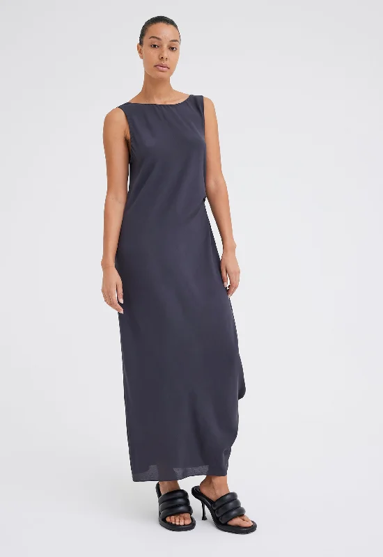 Cloe Silk Maxi Dress - Steelo Grey Elegant Maxi Dress with Slit