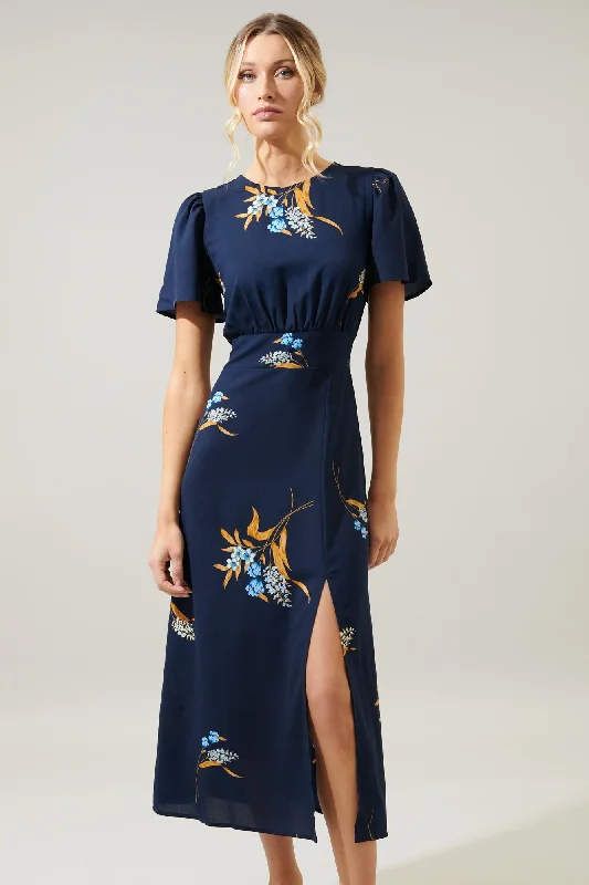 Dusk Bloom Floral Midi Dress Fashionable Skater Midi Dress