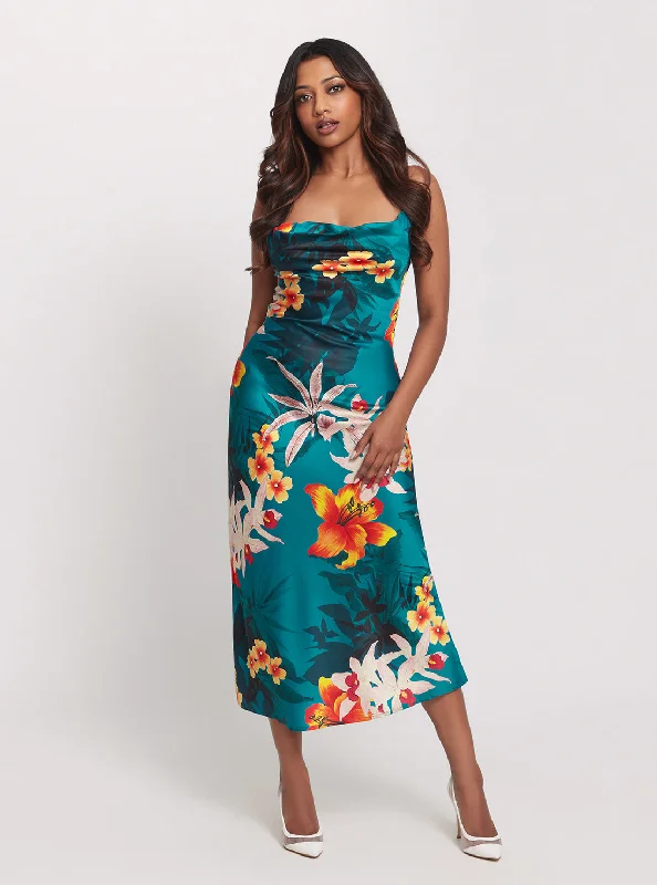 Eco Green Floral Print Akilina Maxi Dress Trendy Maxi Dress with Belt