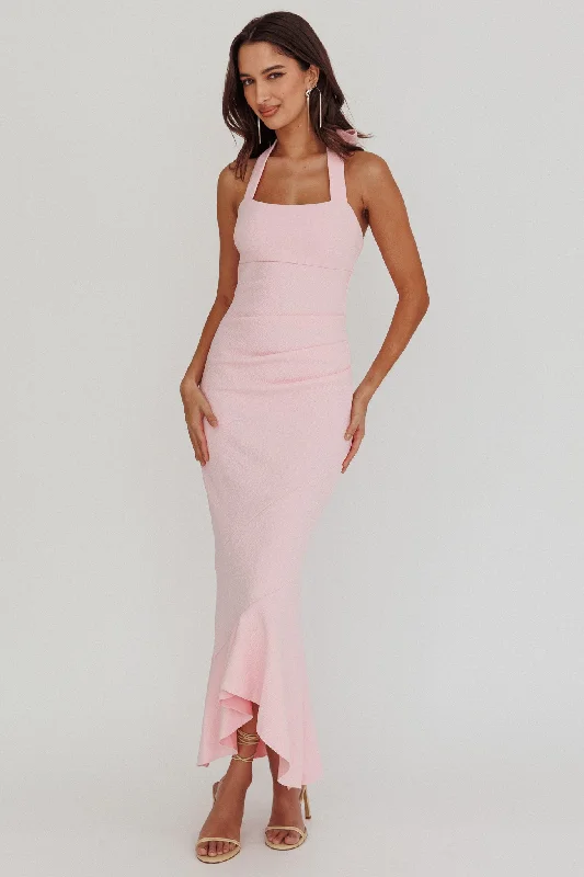 Fire Of Stars Halterneck Midi Dress Pink Cozy Spaghetti Strap Midi Dress