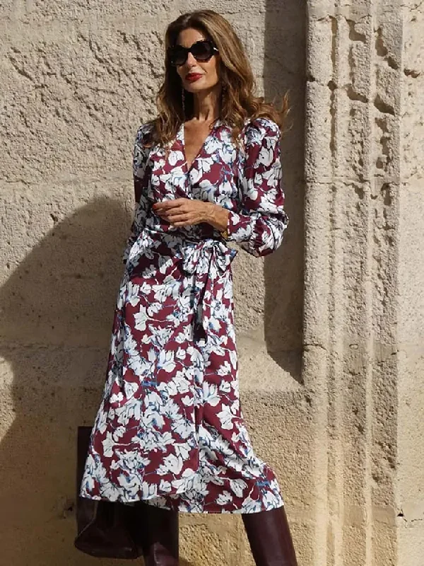 Floral Print Robe Long Sleeve Maxi Dress Fashionable Sleeveless Maxi Dress