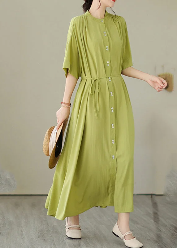 Green O-Neck Button Maxi Dresses Summer GH1032 Cozy Open-Back Maxi Dress