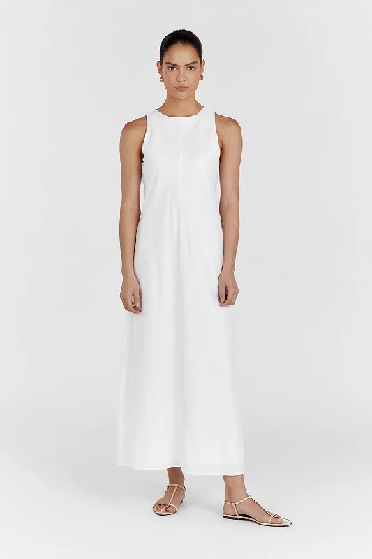 HARRIS WHITE LINEN MIDI DRESS Fashionable Fitted Midi Dress