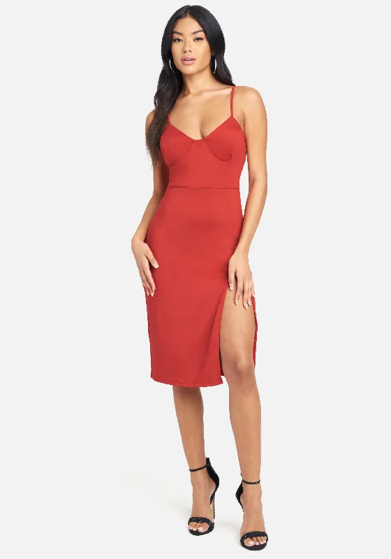 High Slit Knit Midi Dress Stylish Halter Neck Midi Dress