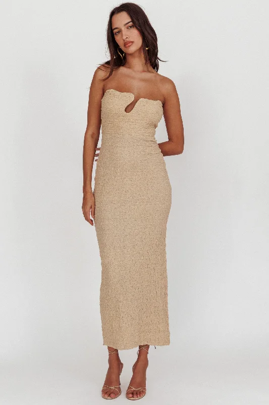 Horizon Strapless Textured Midi Dress Nude Trendy Boho Midi Dress