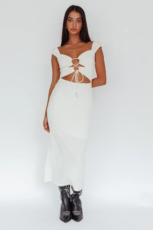 Iconic Cut-Out Bodice Midi Dress Cream Classic Black Midi Dress