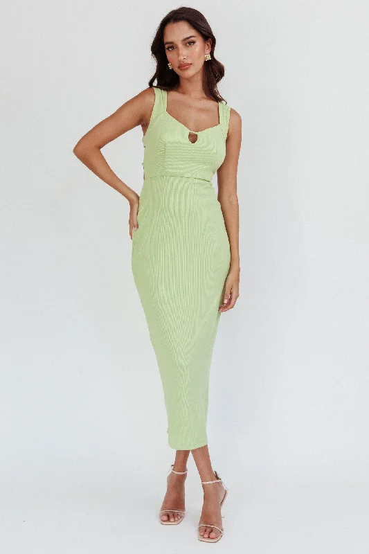 Jennine Lace-Up Back Midi Dress Matcha Elegant Satin Slip Midi Dress