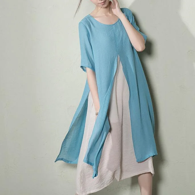 Light blue layered summer dress long cotton maxi dresses plus size Elegant Tiered Maxi Dress