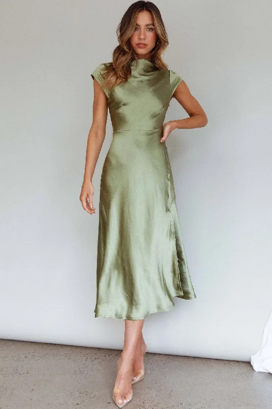 Lucinda Twist Back Midi Dress Olive Trendy Knit Midi Dress