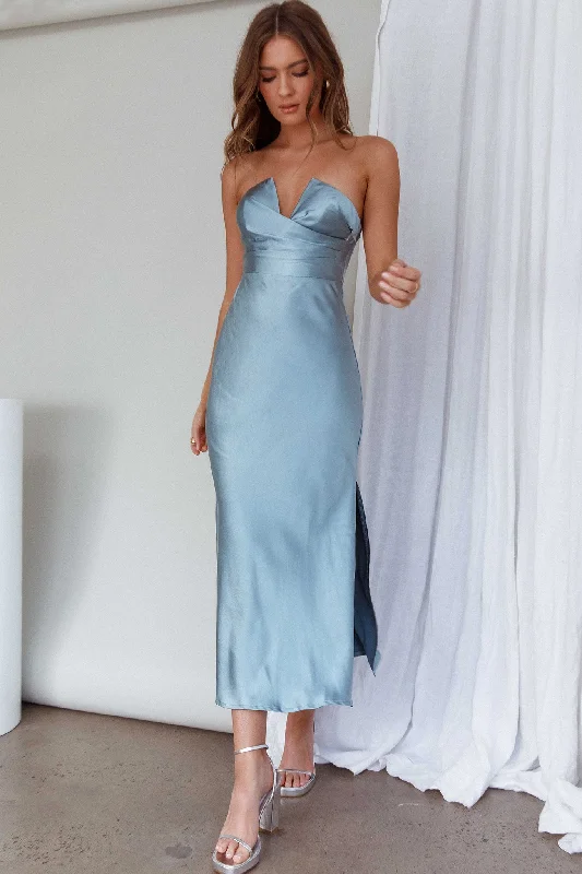 Ma Jolie Strapless Midi Dress Blue Elegant Maxi-Midi Hybrid Dress