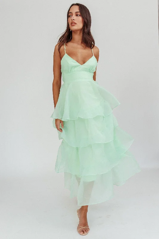 Made For You Tiered Ruffle Midi Dress Mint Elegant Pleated Detail Midi Dress