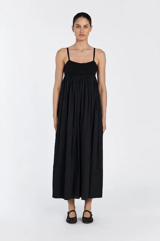 MAEVE BLACK MIDI DRESS Elegant Pleated Detail Midi Dress