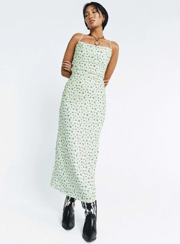 Malabar Maxi Dress Mint / Floral Elegant Pleated Maxi Dress