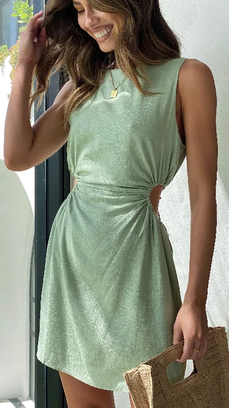 Mandi Mini Dress - Sage Fashionable Mini Dress with Slits