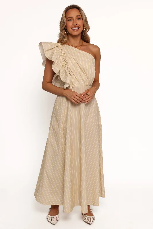 Meggy Maxi Dress - Sand/White Chic Sleeveless Maxi Dress