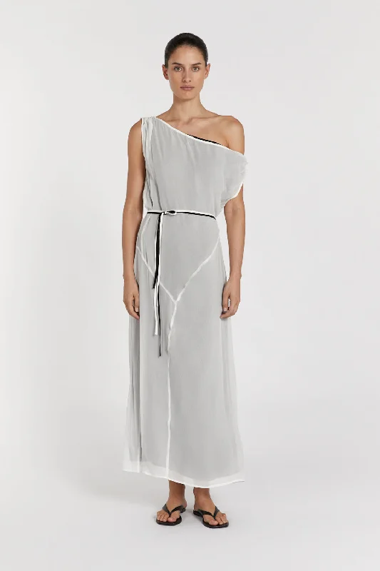 MIA OFF WHITE PANELLED MIDI DRESS Comfortable Fit-and-Flare Midi Dress