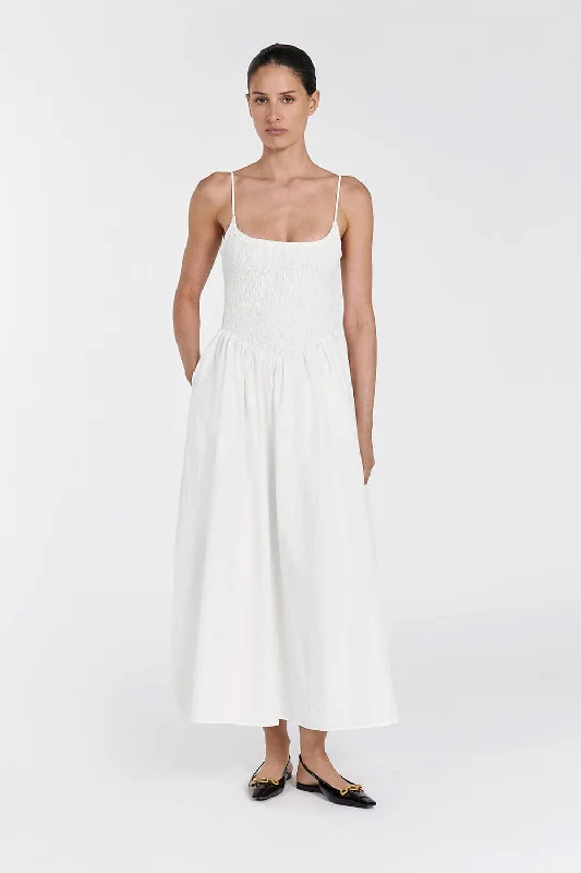 MILANO WHITE COTTON MIDI DRESS Trendy A-Line Midi Dress