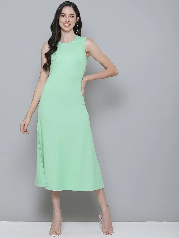 Mint Green Rib A-Line Maxi Dress Elegant Lace Maxi Dress