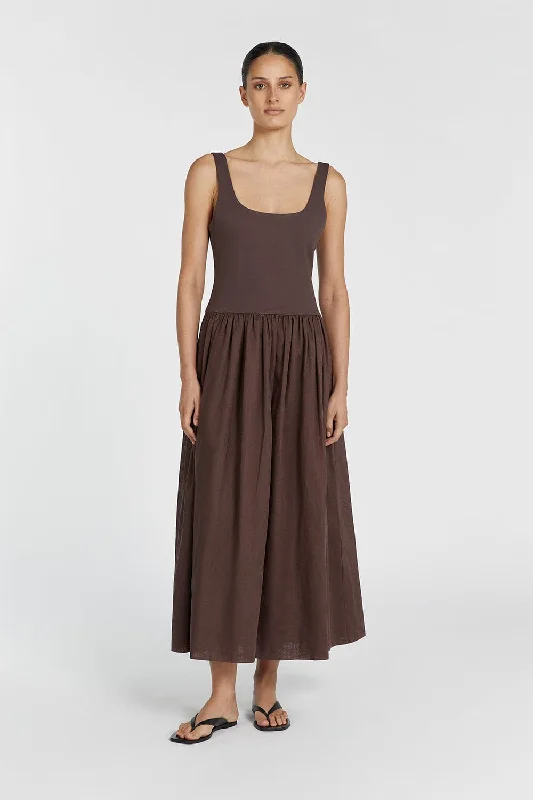 MON CHOCOLATE SCOOP NECK MIDI DRESS Fashionable High-Neck Midi Dress