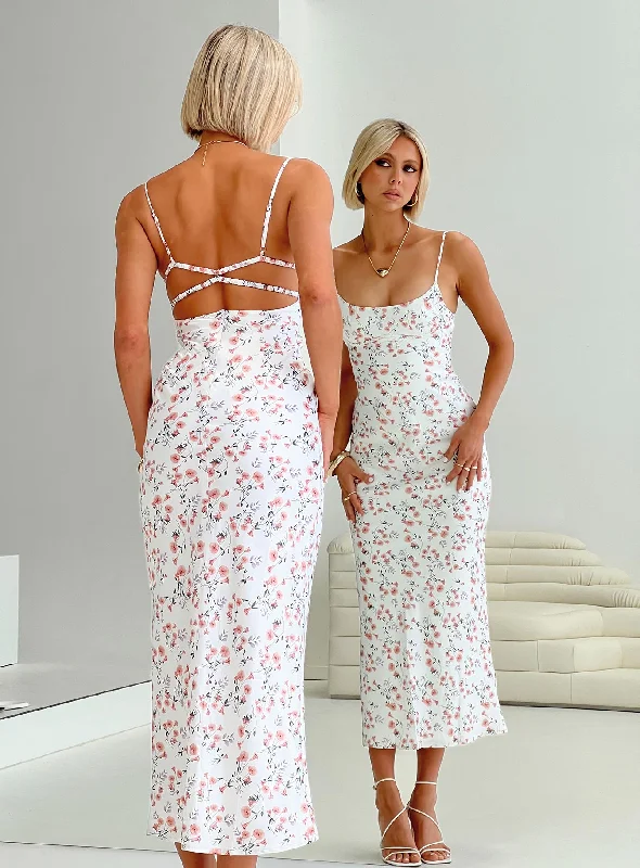 Mortica Maxi Dress White / Floral Stylish One-Shoulder Maxi Dress