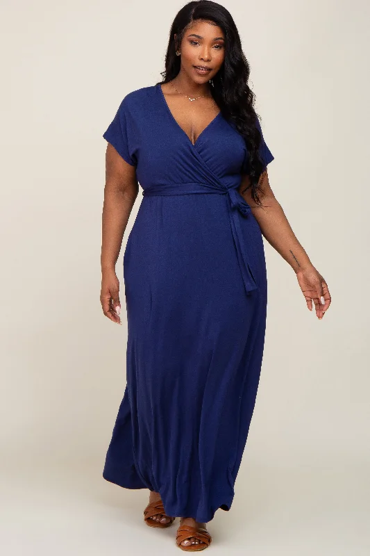 Navy Basic Plus Wrap Maxi Dress Trendy Maxi Dress with Lace