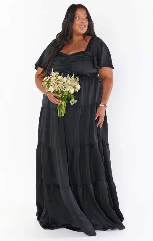 Nicole Maxi Dress ~ Black Luxe Satin Fashionable High-Waist Maxi Dress