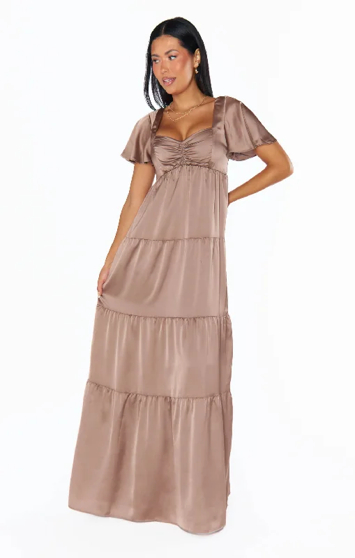 Nicole Maxi Dress ~ Dune Luxe Satin Trendy Maxi Dress with Belt