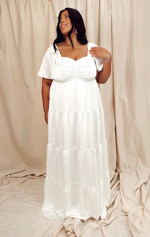 Nicole Maxi Dress ~ Ivory Luxe Satin Comfortable Bohemian Maxi Dress