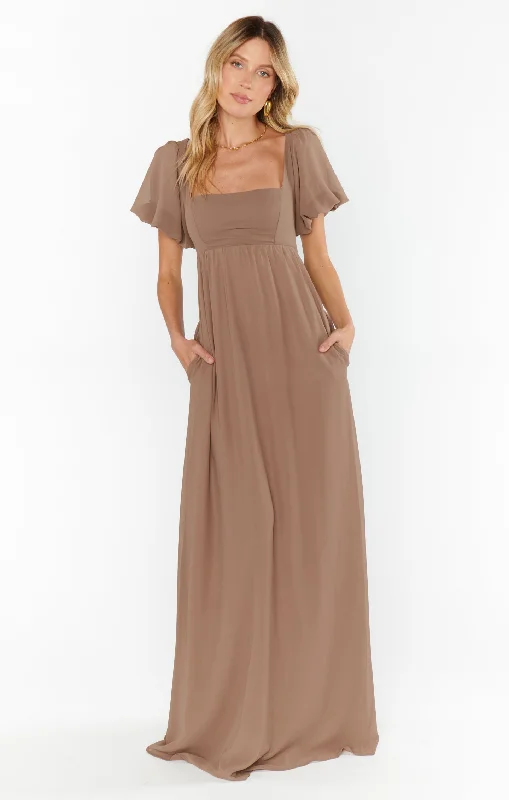 Nora Maxi Dress ~ Dune Chiffon Elegant Maxi Dress with Drapes