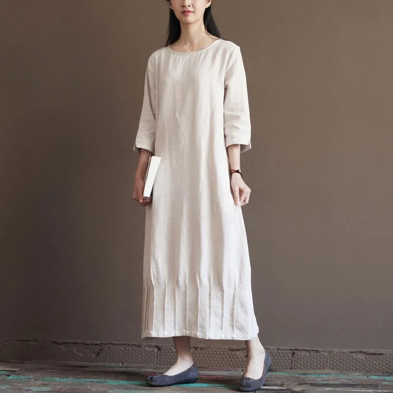 Nude Linen Spring Dress New Linen Maxi Dresses Plus Size Linen Clothing Comfortable Cotton Maxi Dress