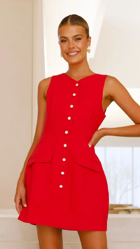 Nylah Mini Dress - Red Fashionable A-Line Mini Dress