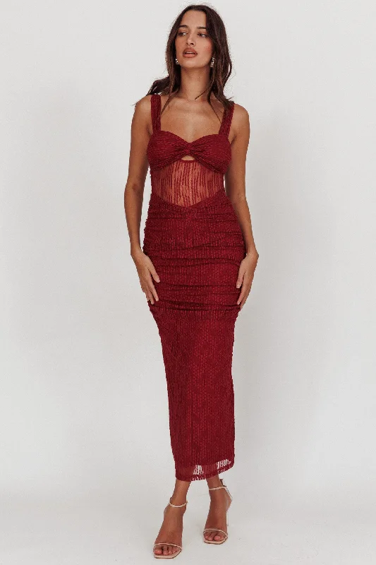 Oliana Lace Midi Dress Burgundy Chic Bohemian Midi Dress