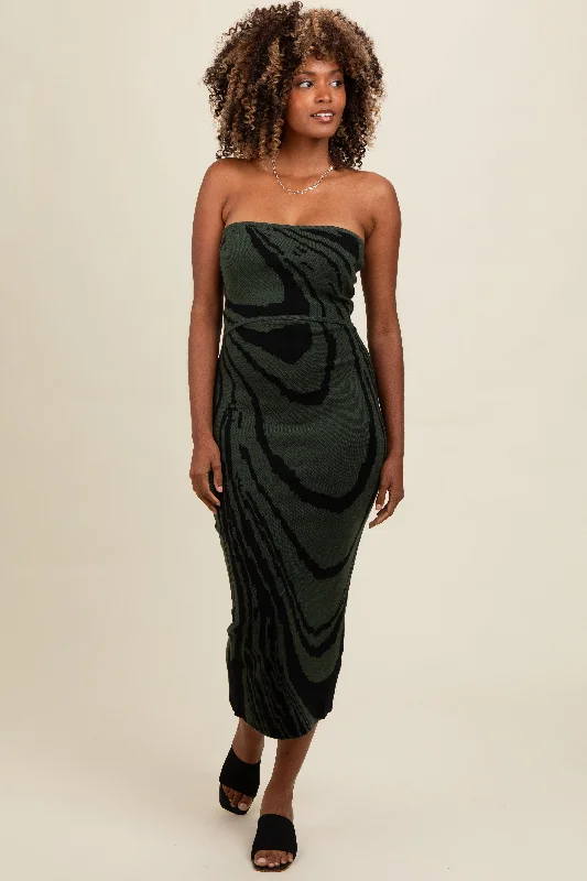 Olive Printed Strapless Cutout Fitted Maxi Dress Chic Summer Floral Maxi Dress