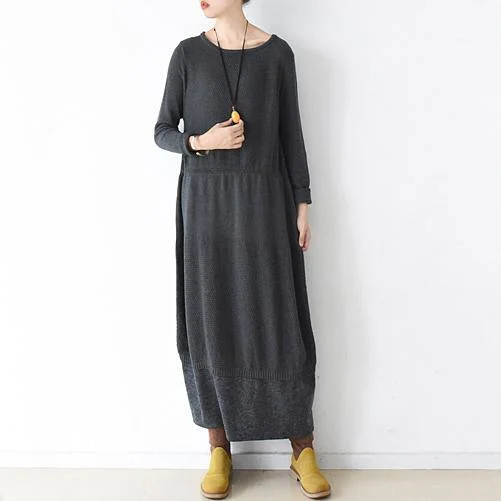 original winter fine cotton dresses dark gray knit maxi dresses oversized knit Chic Summer Maxi Dress